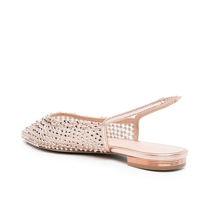 FSJ Nude Pointed Toe Mesh Rhinestone Slingback Flats