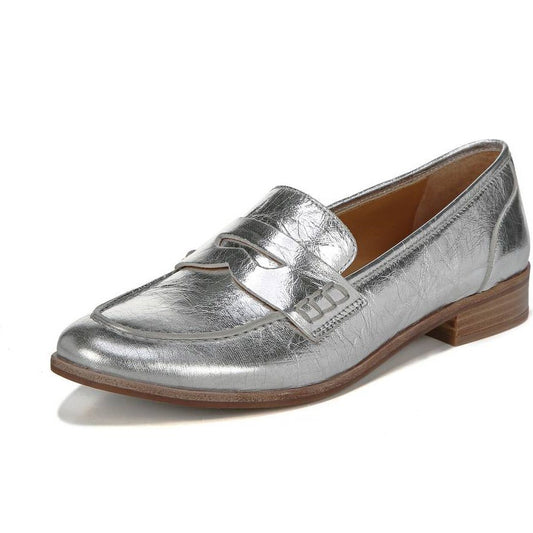 Silver Slip-On Casual Shoes Round Toe Flat Penny Loafers for Women