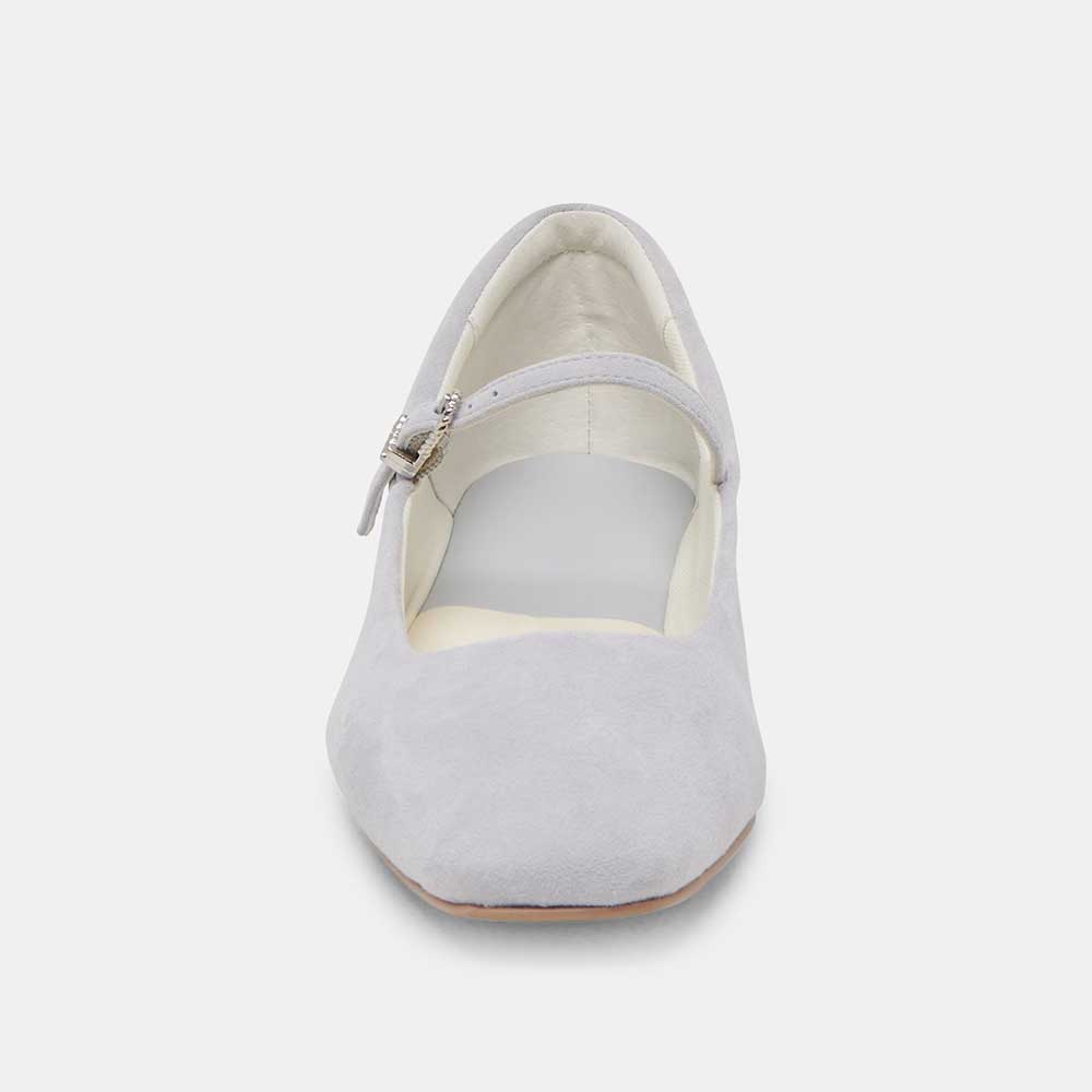 FSJ Gray Vegan Suede Square Toe Casual Flats with Buckle Strap