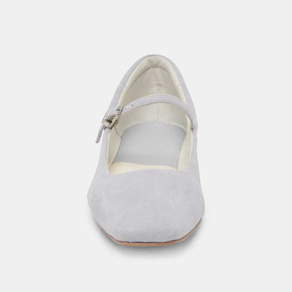 FSJ Gray Vegan Suede Square Toe Casual Flats with Buckle Strap