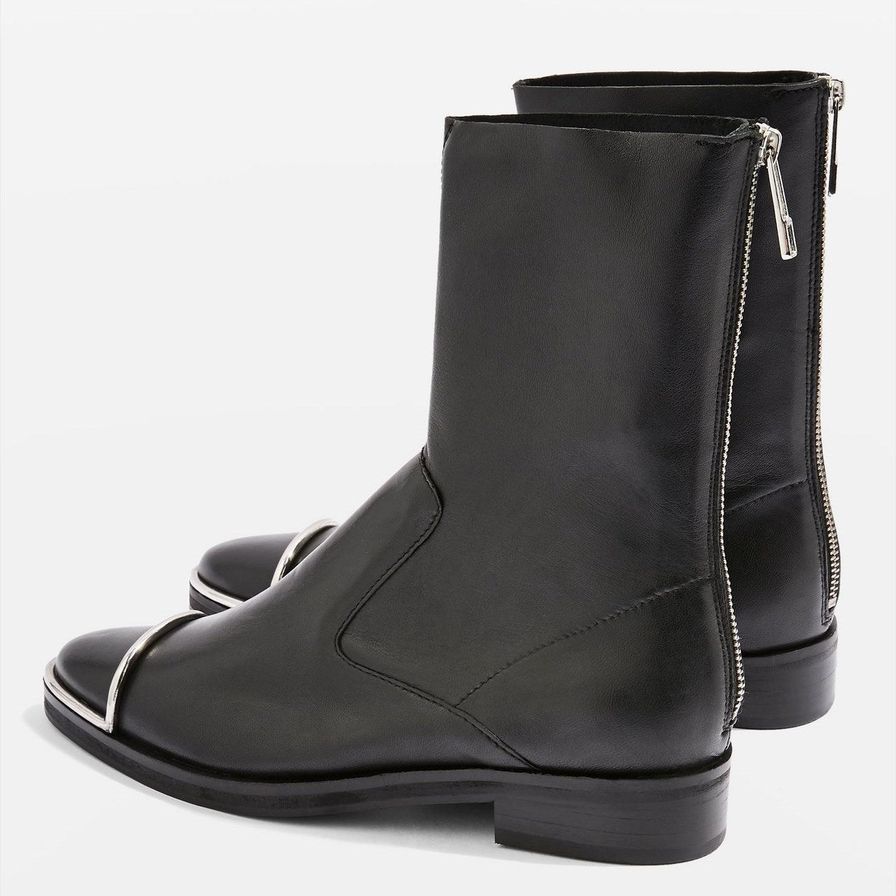 Black Metal Embellished Women's Closed Toe Low Heel Ankle Boots