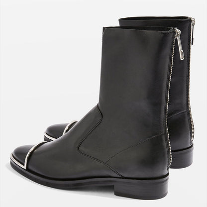 Black Metal Embellished Women's Closed Toe Low Heel Ankle Boots