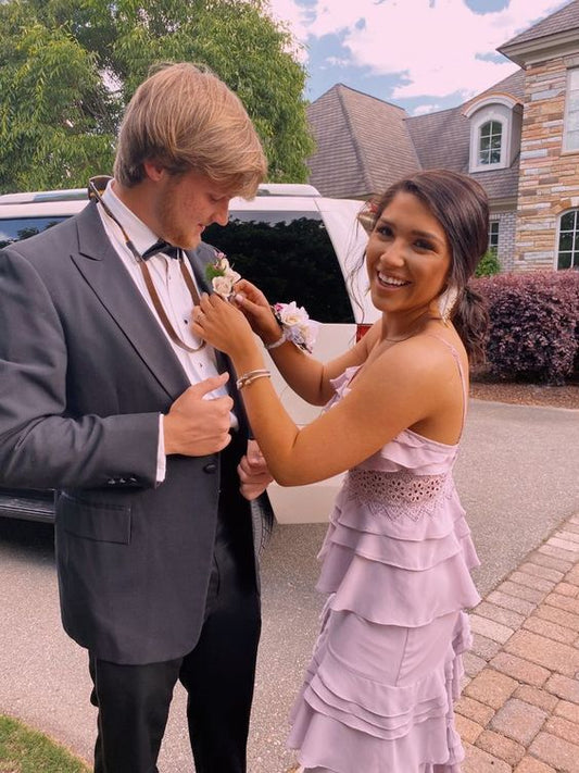 PM476,Sweet Lilac Ruffles Long Prom Dresses V-Neck Evening Party Dress