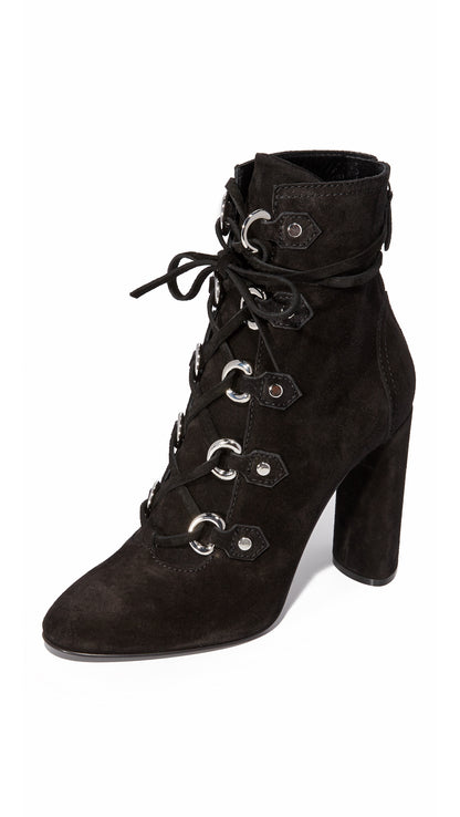 Black Lace Up Booties Chunky Heel Women's Closed Toe Ankle Boots