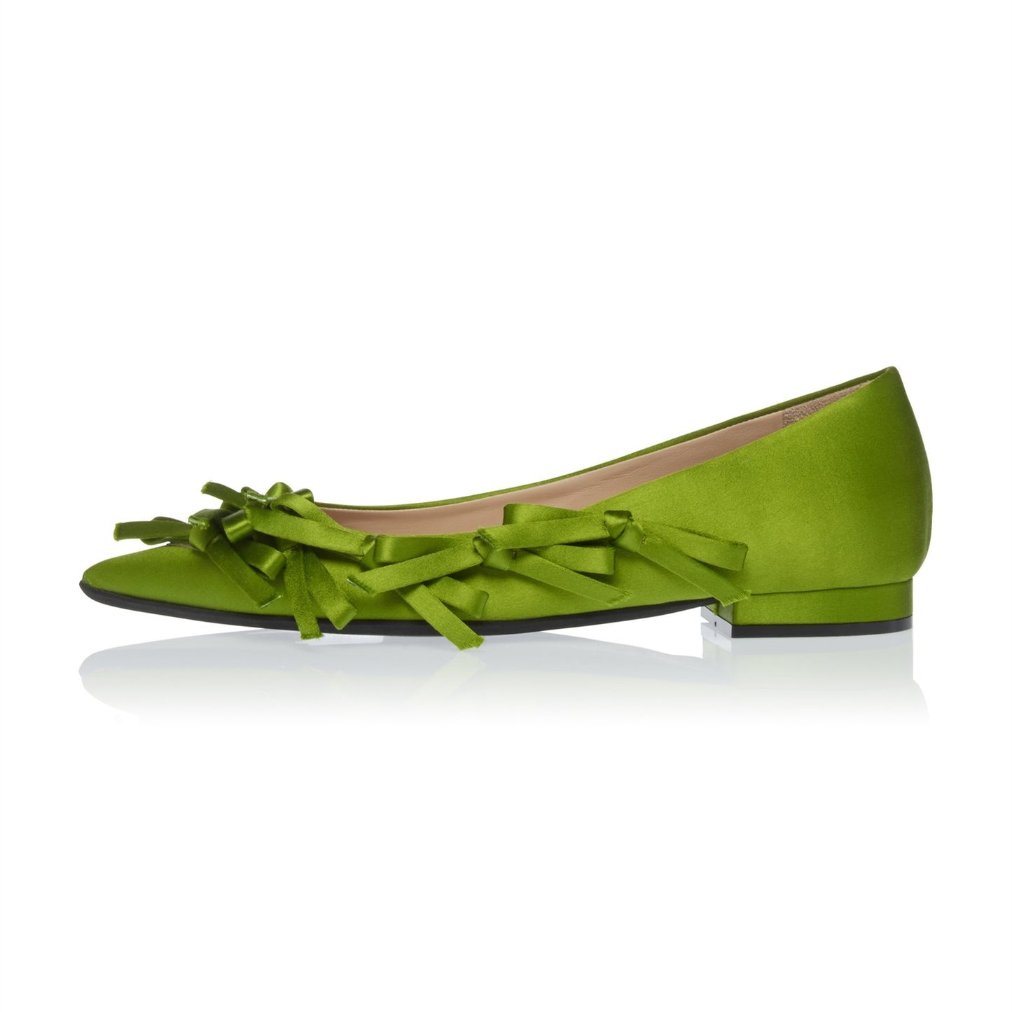Elegant Green Satin Bow Pointy Toe Slip-On Comfortable Flats