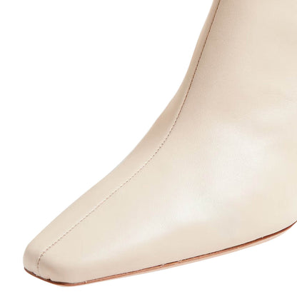 Vegan Leather Square Toe Block Heel Zipper Ankle Boots in Ivory