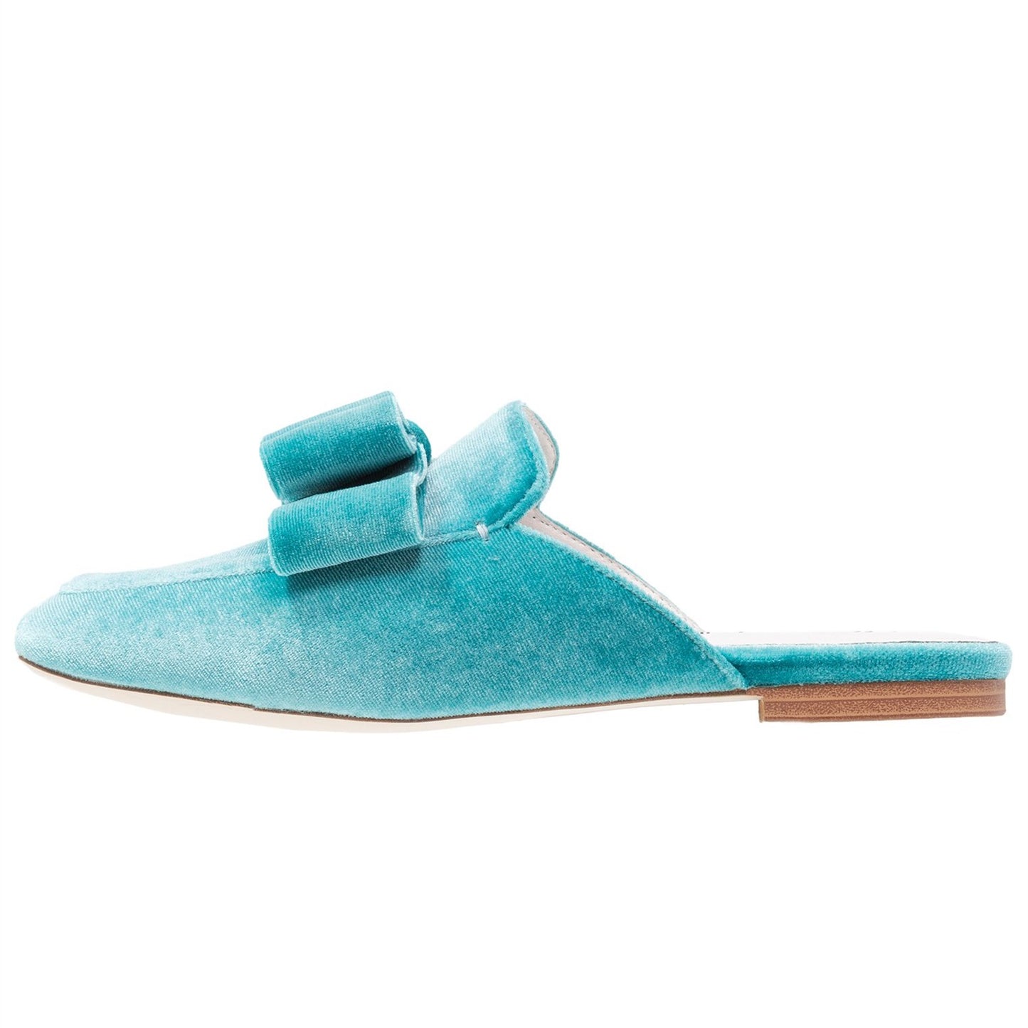 Turquoise Velvet Flats Square Toe Bow Mule Loafers for Women