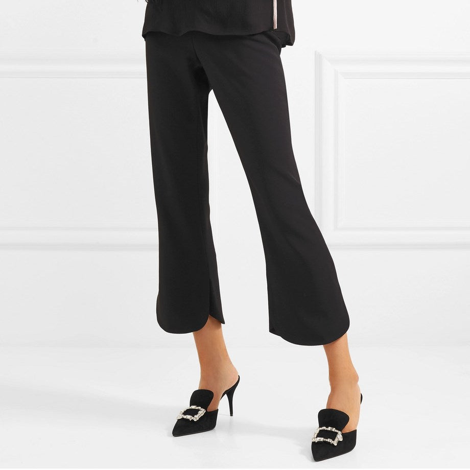 Black Vegan Suede Rhinestone Buckle Mule Loafers for Women