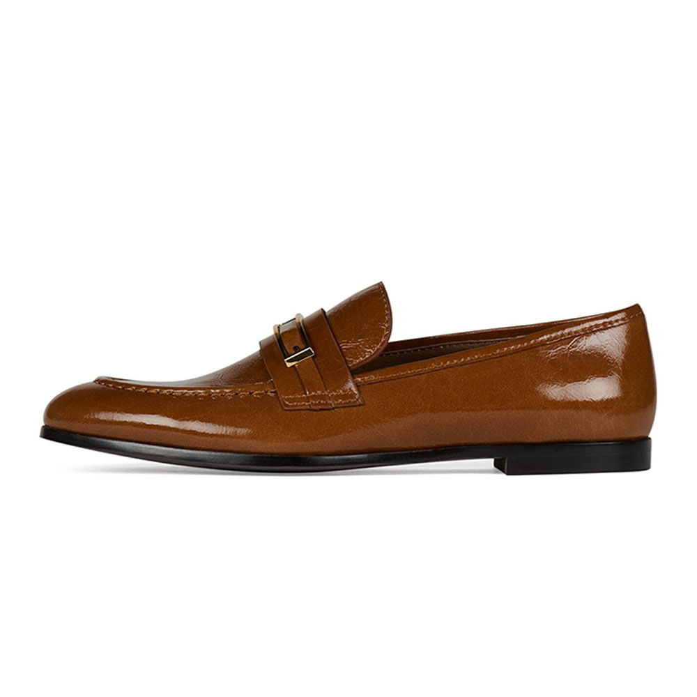 Vegan Leather Loafer Round Toe Women's Dress Flats in Tan