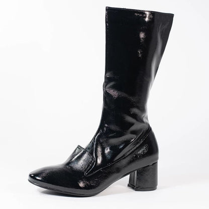 Black Chunky Heel Mid Calf Boots