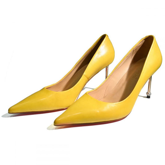 Yellow Pointed Toe Sculptural Heel Commuting Pumps for Women