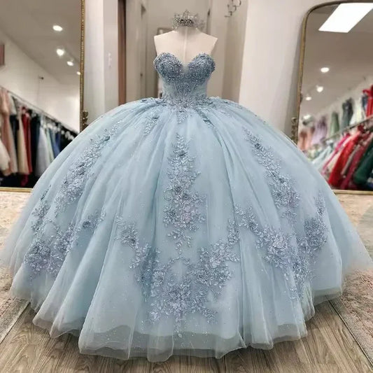Elegant Sky Blue Sweetheart Sweet 16 Quinceanera A-Line Prom Dress Birthday Dress Evening Dress Ball Gown TP4531