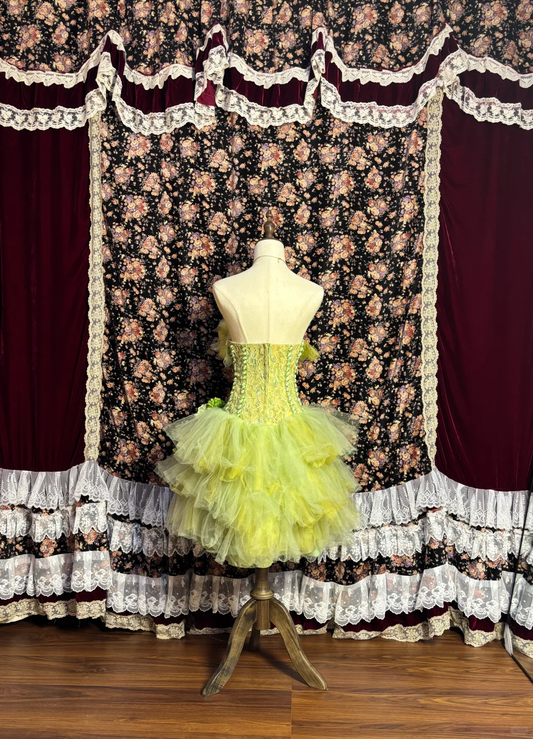 Vintage Green 3D Flowers Strapless Sweetheart A-line Tulle Short Homecoming Dresses TP3916