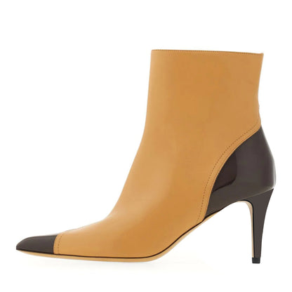 Yellow & Black Zip Pointed Toe Stiletto Heel Short Boots for Women