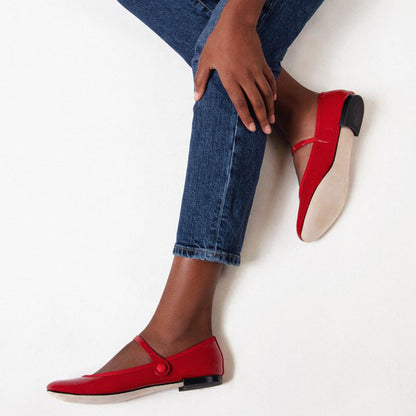 Red Round Toe Patent Leather Flats Mary Jane Shoes for Women