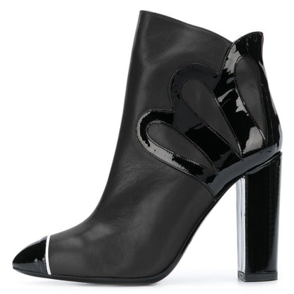 Black Booties Cap Toe Side Zip Closure Block Heel Women's Ankle Boots