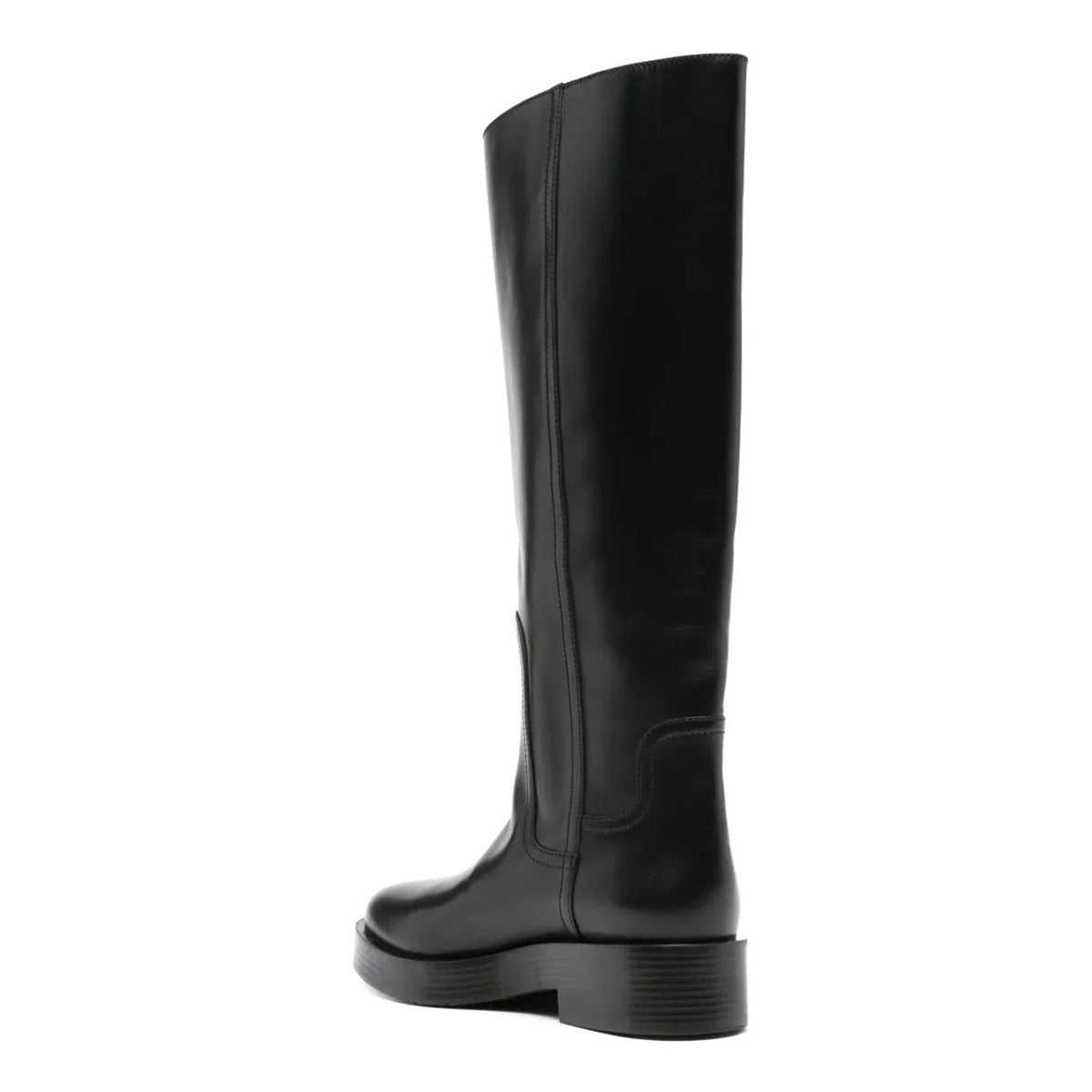 Black Round Toe Pull-On Chunky Heel Platform Knee High Boots