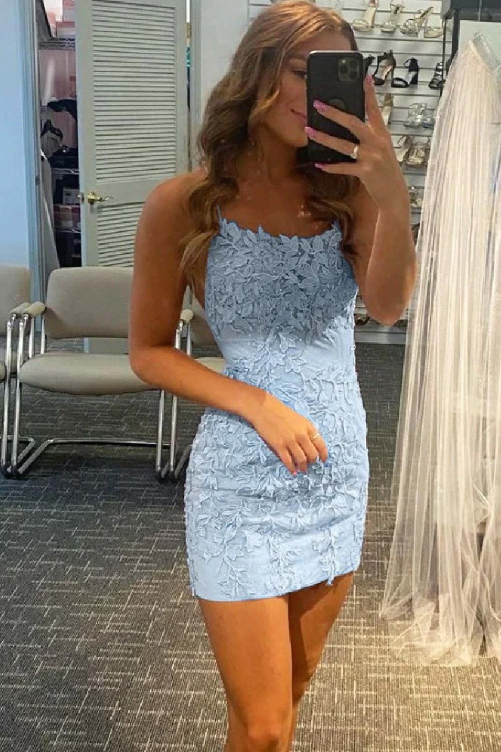 Lace Detail Bodycon Homecoming Dress with Corset-Style Back