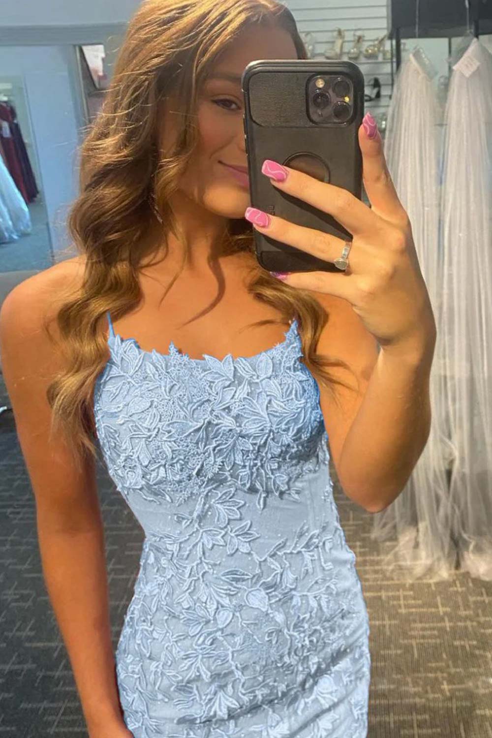 Lace Detail Bodycon Homecoming Dress with Corset-Style Back