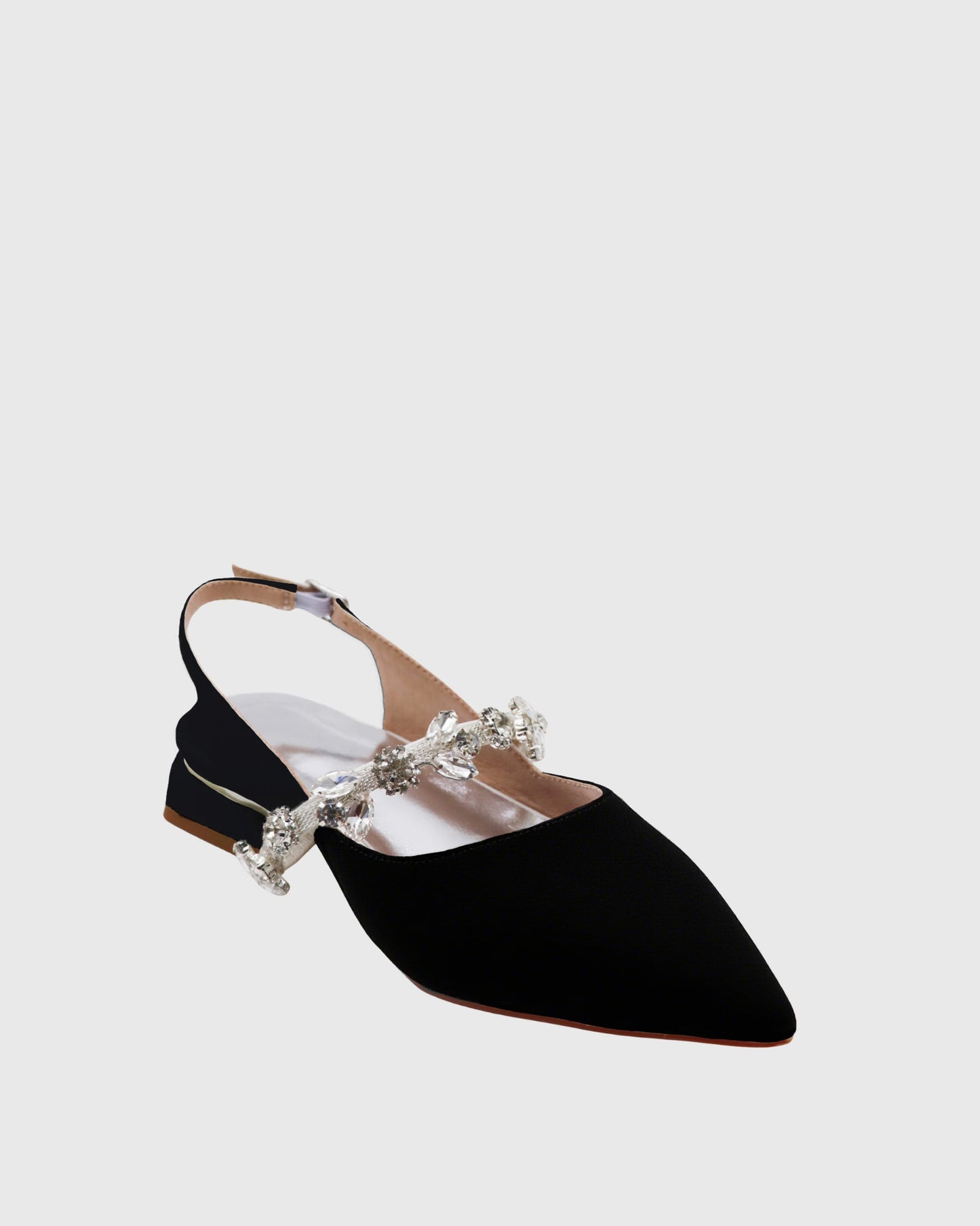 Nerina Rhinestone Strap Satin Flats In Black