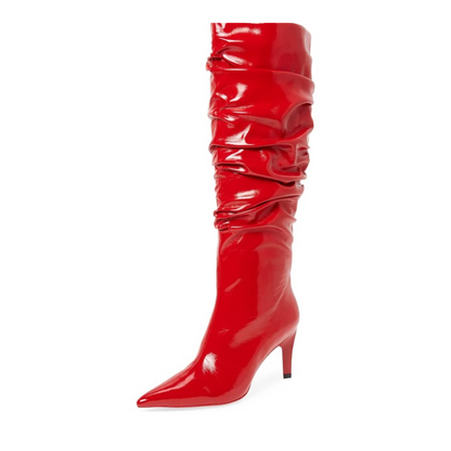 Red Patent Leather Slouch Boots Stiletto Heel Knee High Boots