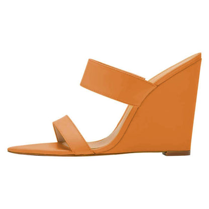 Women's Open Pointed Toe Wedge Heels Mules Sandals in Orange