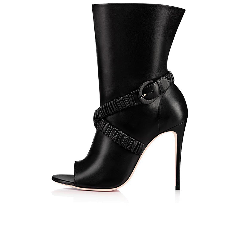 Black Peep Toe Booties Stiletto Heel Ankle Boots