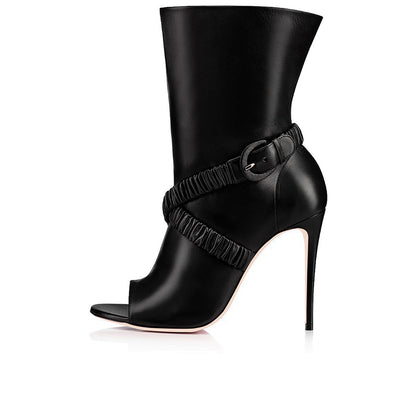 Black Peep Toe Booties Stiletto Heel Ankle Boots