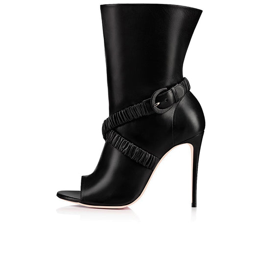 Black Peep Toe Booties Stiletto Heel Ankle Boots
