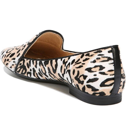 Khaki Horsehair Leopard Print Flats Loafers for Women