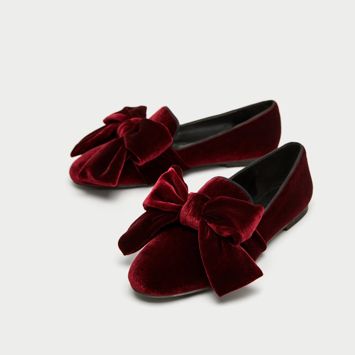 Women's Cute Burgundy Velvet Round Toe Loafer Flats with Bow