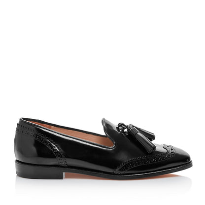 Black Wingtip Shoes Closed Toe Flat Women's Loafers with Tassels