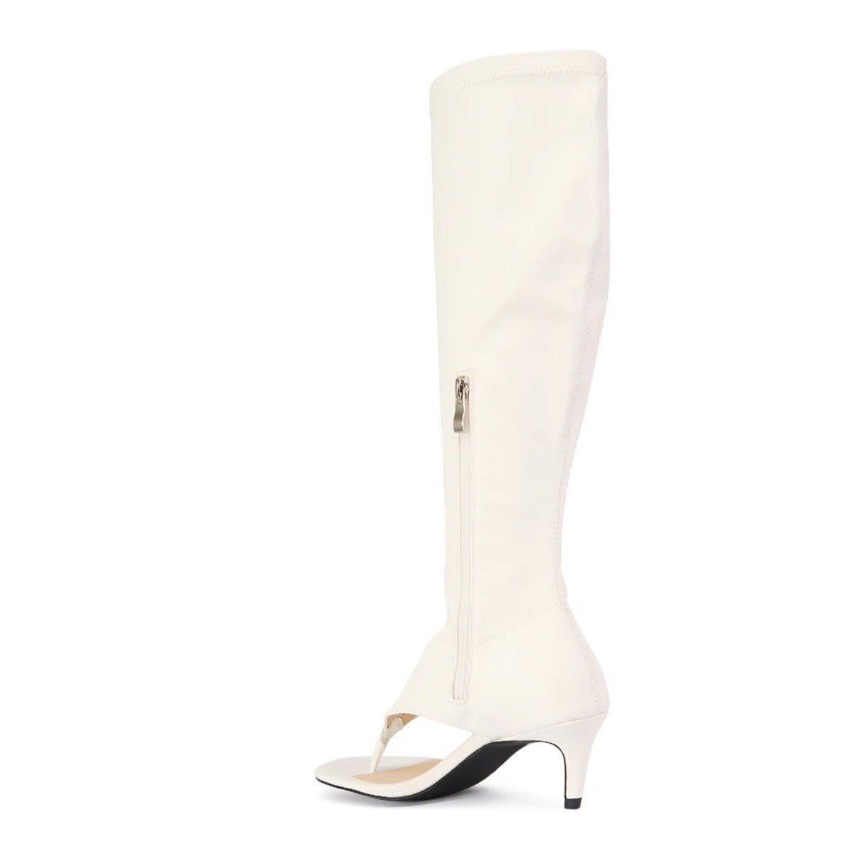 White Open Toe Kitten Heel Flip Flop Knee High Boots for Women