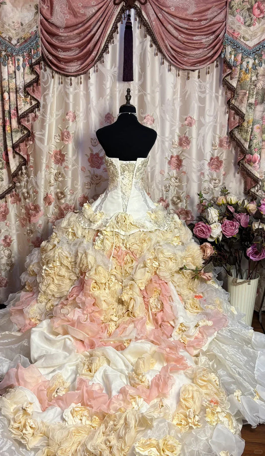 Gorgeous Strapless Ruffles Sweet 16 Quinceanera A-Line Evening Dress Ball Gown TP4283