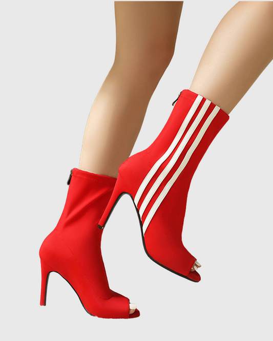 Editta Stripe Fish Mouth Ankle Boots In Red