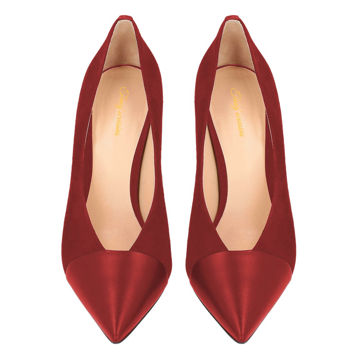 Women's Patchwork Pointed Toe Slip-On Cone Heel Red Pumps