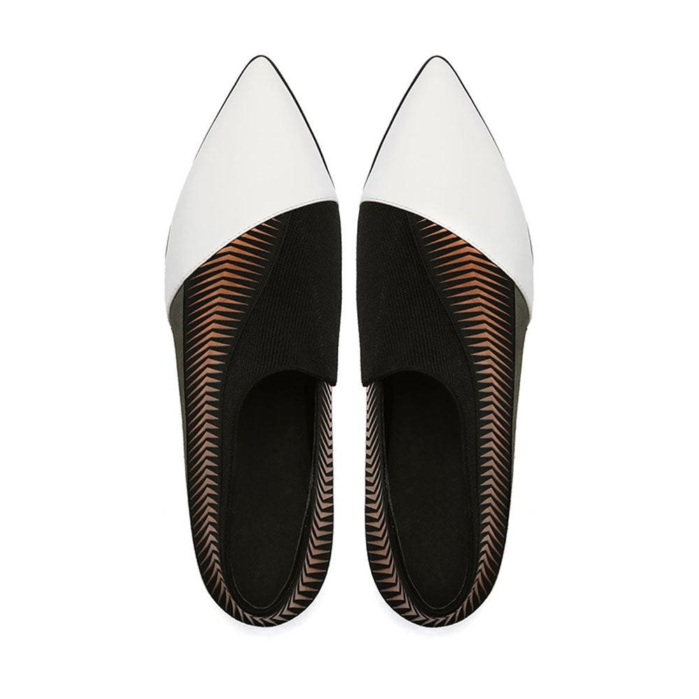 Black & White Pointy Toe Chunky Heel Ankle Boots with Graphic Pattern