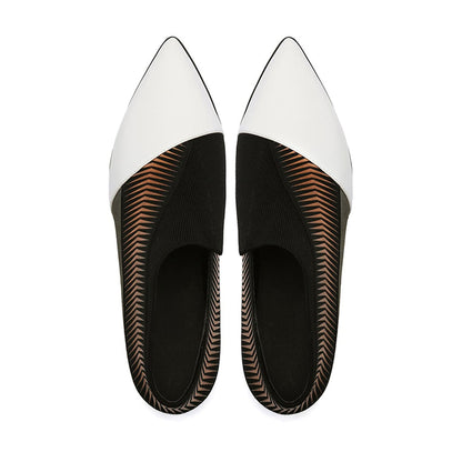 Black & White Pointy Toe Chunky Heel Ankle Boots with Graphic Pattern