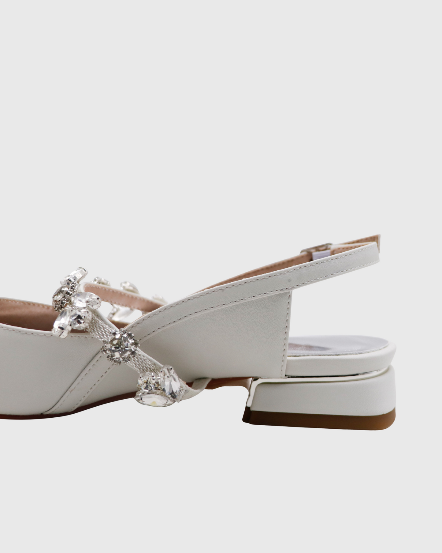 Nerina Rhinestone Strap Leather Flats In White