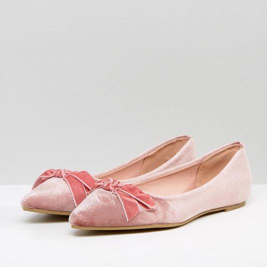 Women's Pink Pointy Toe Comfortable Flats with Bow