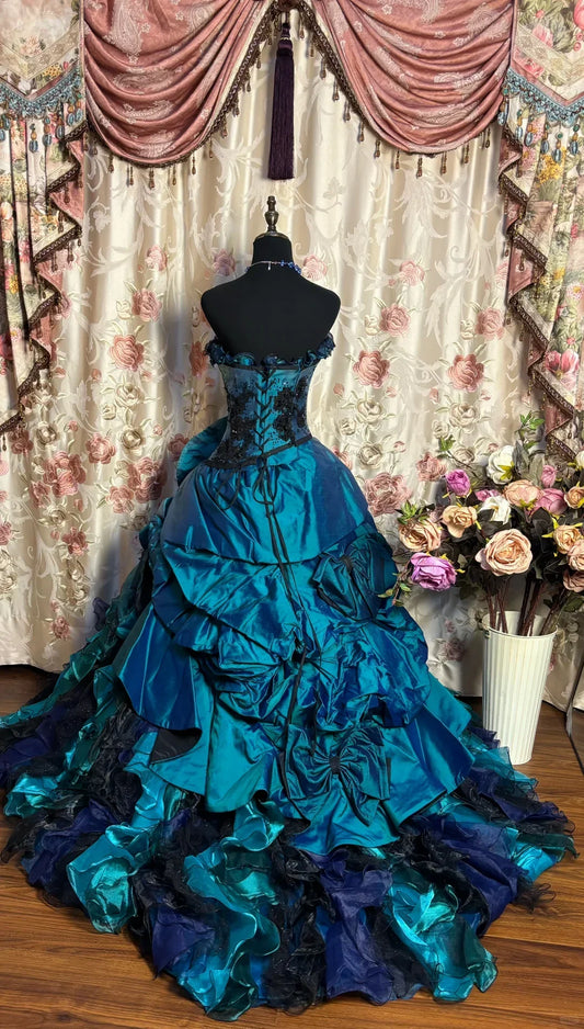 Gorgeous Strapless Satin Ruffles Sweet 16 Quinceanera A-Line Evening Dress Ball Gown TP4282