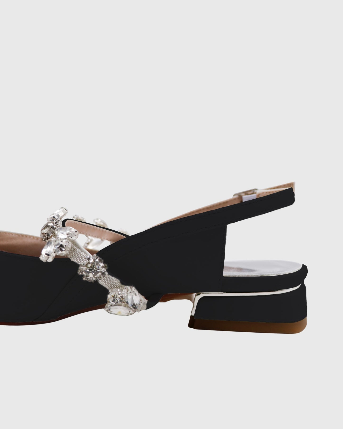 Nerina Rhinestone Strap Satin Flats In Black