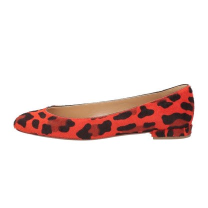 FSJ Red and Black Round Toe Comfy Slip On Leopard Flats
