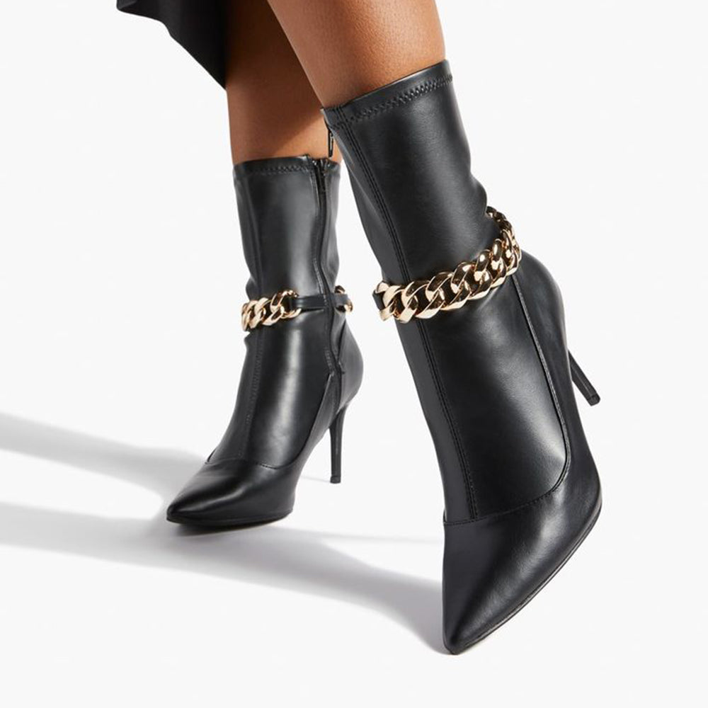 Black Vegan Leather 3'' Closed Toe Stiletto Heel Ankle Boots