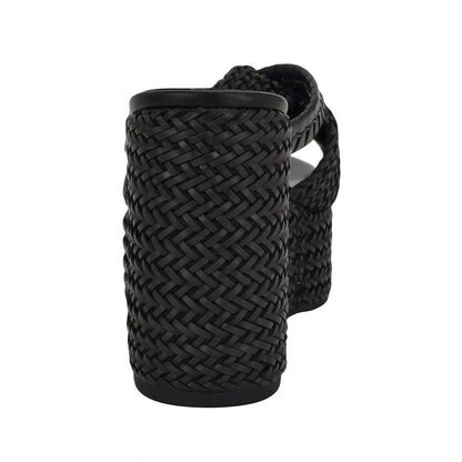 Chic Black Woven Open Round Toe Knot Wedge Heel Platform Mules