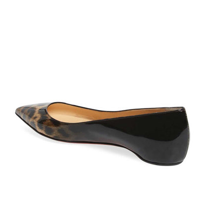 Women's Black and Leopard Print Ombre Patent Leather Pointed Toe Flats
