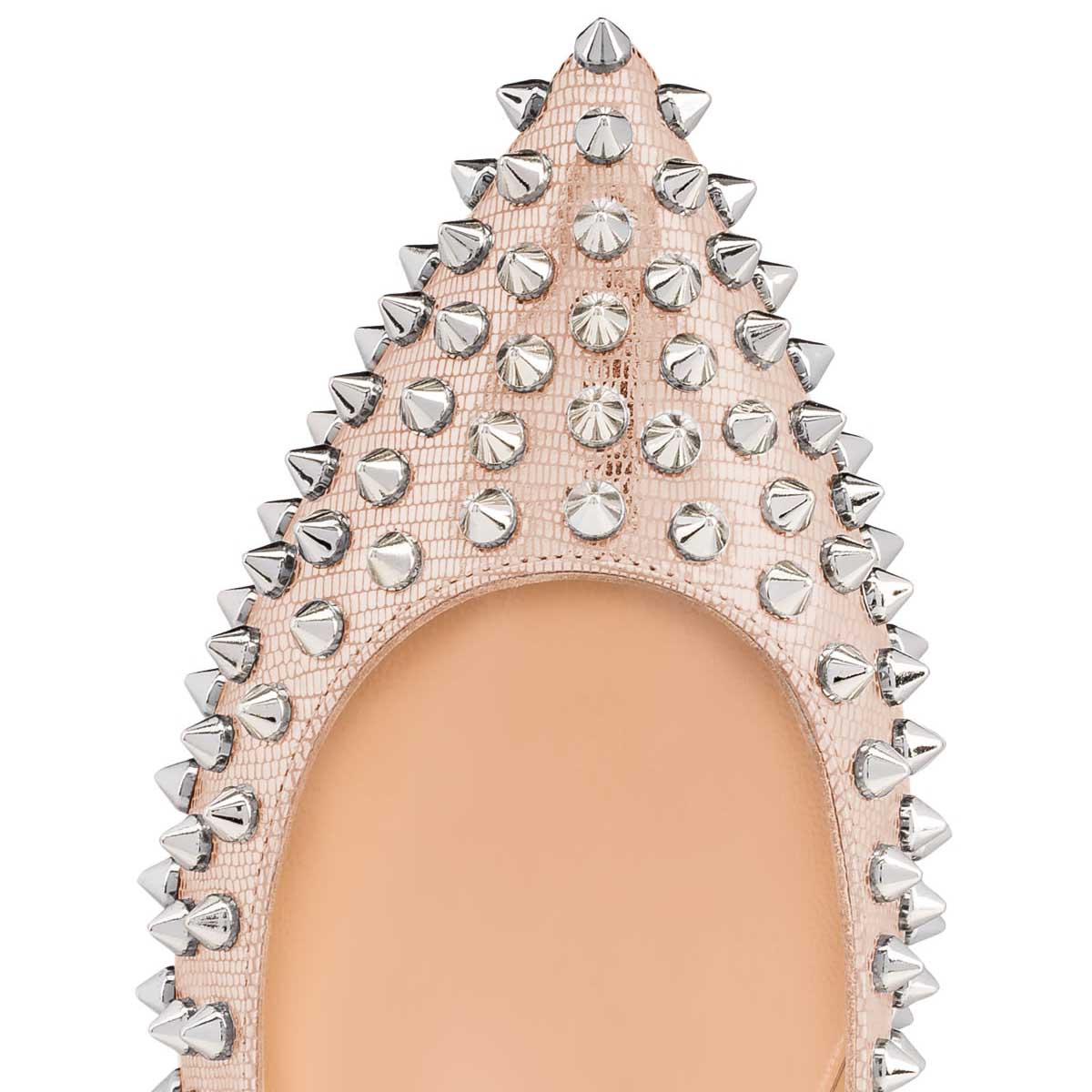 Rose Gold Lizard Embossed Women's Rivets Pointed Toe Flats