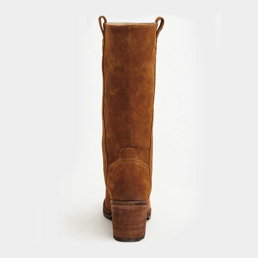 Brown Vegan Suede Round Toe Stacked Heel Classic Mid Calf Boots