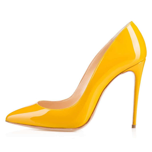 Yellow Patent Leather Stiletto Shoes Pointy Toe Office Pumps Heels