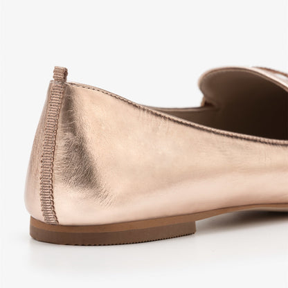 Rose Gold Loafers for Women Pointy Toe Flats